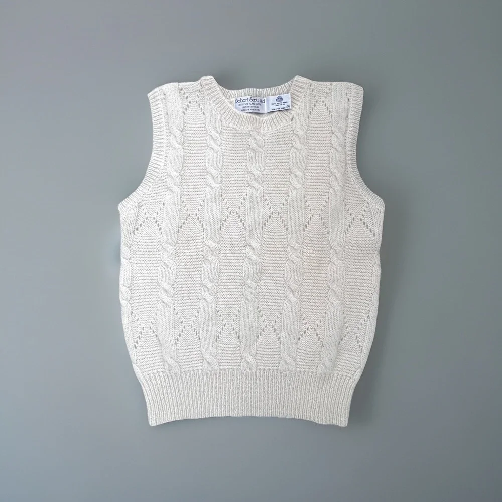 VTG Robert Scott Sweater Vest 34 S M‎ Lagenlook Shetland Wool Scotland Fisherman